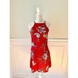 High Neck Red Floral Sleeveless Dress Small